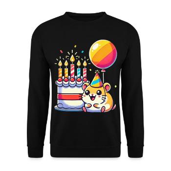 Hamster Kid Celebrating Birthday - Unisex Pullover - Schwarz - Vorne - Alina (178cm) & Michal (187cm)