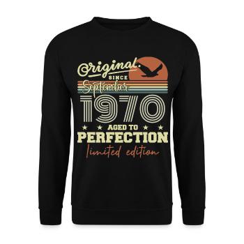 Born in September 1970 September - September 1970 - Unisex Sweatshirt - black - Front - Alina (178cm) & Michal (187cm)