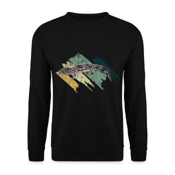 Gecko Echse Tier Geschenkidee - Unisex Pullover - Schwarz - Vorne - Alina (178cm) & Michal (187cm)