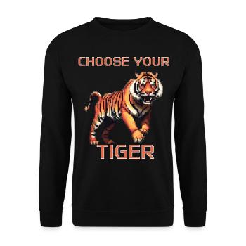 Wählen Sie Ihren Tiger | 8bit Tiger Abenteuer - Unisex Pullover - Schwarz - Vorne - Alina (178cm) & Michal (187cm)