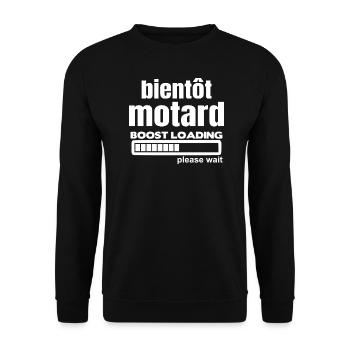 bientôt motard chargement patientez - Sweat-shirt Unisexe - noir - Devant - Alina (178cm) & Michal (187cm)