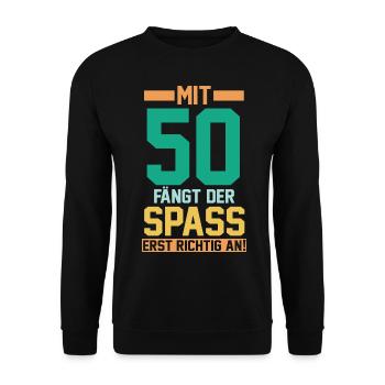 Fünfzig Fünfzigster 50 Jahre Geburtstag - Unisex Pullover - Schwarz - Vorne - Alina (178cm) & Michal (187cm)