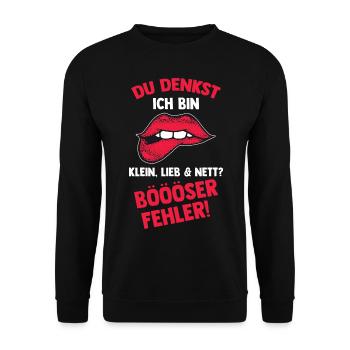 Du Denkst Ich Bin Klein Lieb Und Nett Böser Fehler - Unisex Pullover - Schwarz - Vorne - Alina (178cm) & Michal (187cm)