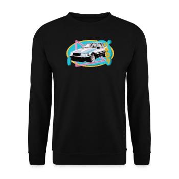 Hachiriku – AE86 Japanisches Fahrzeug im 80s Style - Unisex Pullover - Schwarz - Vorne - Alina (178cm) & Michal (187cm)
