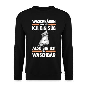 Tiermotiv Waschbär - Unisex Pullover - Schwarz - Vorne - Alina (178cm) & Michal (187cm)