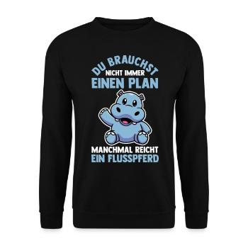 Nilpferd Flusspferd - Unisex Pullover - Schwarz - Vorne - Alina (178cm) & Michal (187cm)