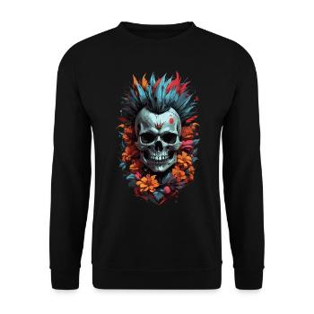 Flower Punk Skull - Unisex Sweatshirt - black - Front - Alina (178cm) & Michal (187cm)