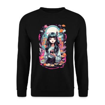 Anime e-Girl Sushi Goth Pastel Streetwear - Sweat-shirt Unisexe - noir - Devant - Alina (178cm) & Michal (187cm)