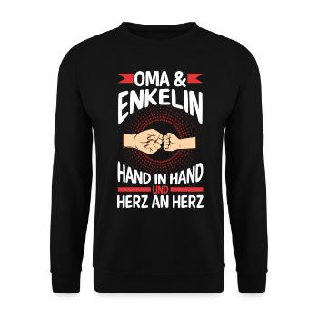 Oma Großmutter und Enkelin - Unisex Pullover - Schwarz - Vorne - Alina (178cm) & Michal (187cm)