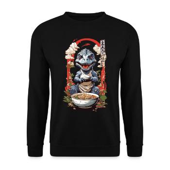 Dino Ramen Kawaii Ukiyo-e Manga Anime Design - Unisex Pullover - Schwarz - Vorne - Alina (178cm) & Michal (187cm)