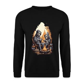 Kinder Halloween Grusel Lagerfeuer Skelette - Unisex Pullover - Schwarz - Vorne - Alina (178cm) & Michal (187cm)