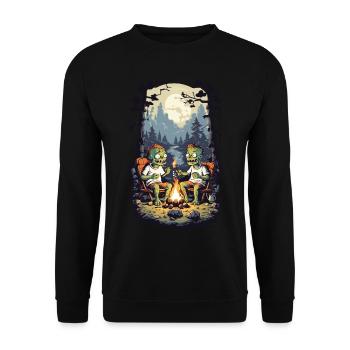 Zombies Campfire Halloween Cartoon Kids Design - Unisex Sweatshirt - black - Front - Alina (178cm) & Michal (187cm)
