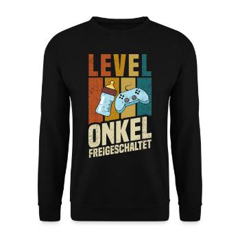 Level Onkel Freigeschaltet - Unisex Pullover - Schwarz - Vorne - Alina (178cm) & Michal (187cm)