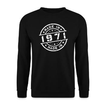 Geburtsjahr Geburtstag Born In - Made in 1971 - Unisex Pullover - Schwarz - Vorne - Alina (178cm) & Michal (187cm)