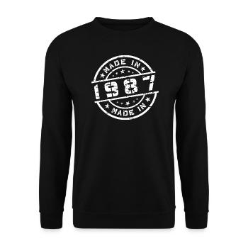 Geburtsjahr Geburtstag Born In - Made in 1987 - Unisex Pullover - Schwarz - Vorne - Alina (178cm) & Michal (187cm)