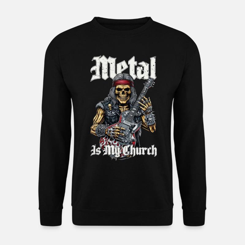 Rockendes Metalhead-Skelett mit Gitarre - Unisex Pullover - Schwarz