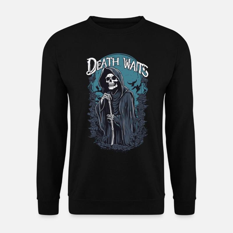 Sensenmann "Death Waits" Gothic Art - Unisex Pullover - Schwarz