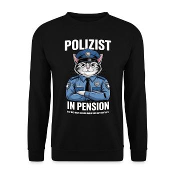 Polizist in Pension Katze | Rente | Polizei - Unisex Pullover - Schwarz - Vorne - Alina (178cm) & Michal (187cm)