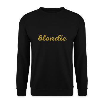 Blondie goldig als Geschenkidee für Blondinnen - Unisex Pullover - Schwarz - Vorne - Alina (178cm) & Michal (187cm)