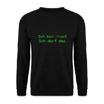 Nerd saying "I'm /root - I'm allowed to do that." - green - Unisex Sweatshirt - black - Front - Alina (178cm) & Michal (187cm)