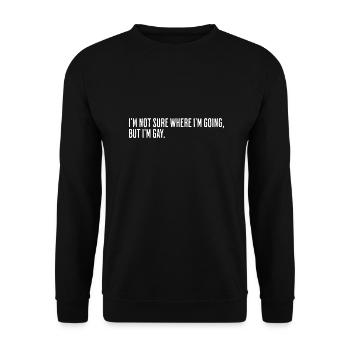 Je ne sais pas trop où je vais mais je suis Gay Frog - Sweat-shirt Unisexe - noir - Devant - Alina (178cm) & Michal (187cm)