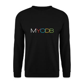 Myodb colorful Text - Unisex Pullover - Schwarz - Vorne - Alina (178cm) & Michal (187cm)