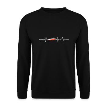 Boot Schiff Motorboot Yacht Herzschlag - Unisex Pullover - Schwarz - Vorne - Alina (178cm) & Michal (187cm)