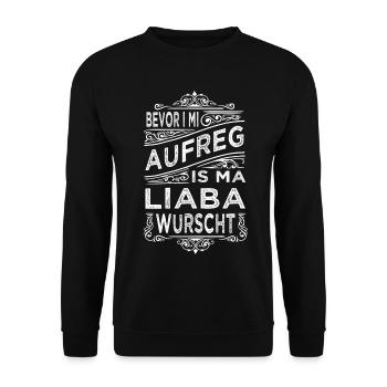 BEVOR I MI AUFREG... - Unisex Pullover - Schwarz - Vorne - Alina (178cm) & Michal (187cm)