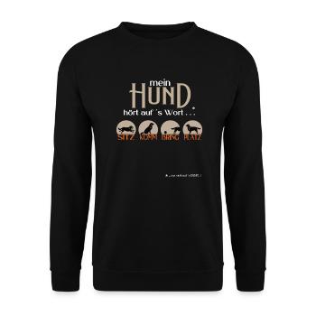 Mein Hund hört auf´s Wort Geschenkidee - Unisex Pullover - Schwarz - Vorne - Alina (178cm) & Michal (187cm)