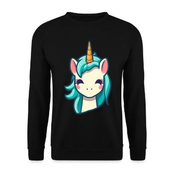 Licorne mignonne en bleu | Licorne - Sweat-shirt Unisexe - noir - Devant - Alina (178cm) & Michal (187cm)