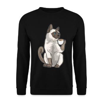 Tasse à café chat siamois - Sweat-shirt Unisexe - noir - Devant - Alina (178cm) & Michal (187cm)