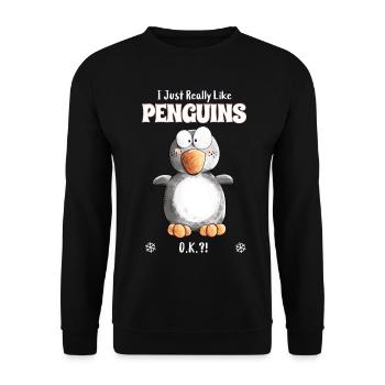 I Just Really Like Penguins Pinguin Spruch - Unisex Pullover - Schwarz - Vorne - Alina (178cm) & Michal (187cm)