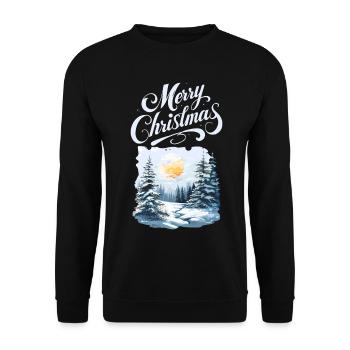 Frohe Weihnachten Waldlandschaft - Unisex Pullover - Schwarz - Vorne - Alina (178cm) & Michal (187cm)