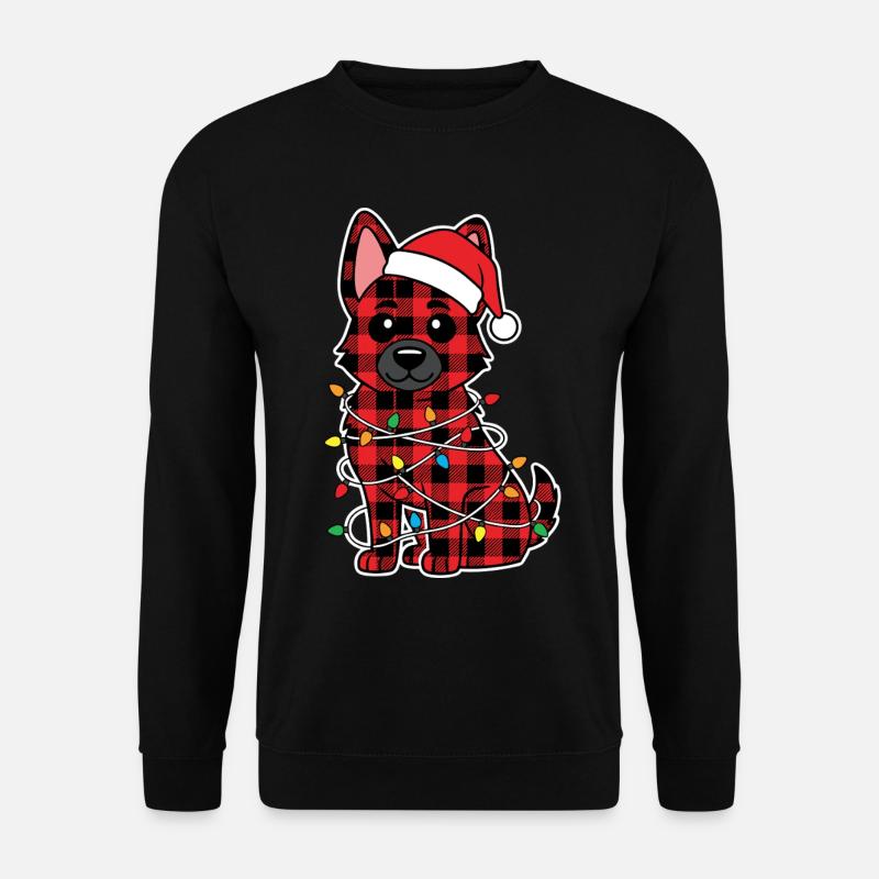 Deutscher Schäferhund Weihnachten Plaid Rot - Unisex Pullover - Schwarz