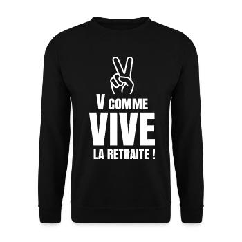 V Comme Vive la Retraite (texte blanc) - Sweat-shirt Unisexe - noir - Devant - Alina (178cm) & Michal (187cm)