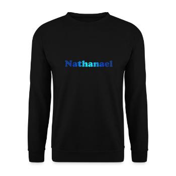 Nathanael, blau - Unisex Pullover - Schwarz - Vorne - Alina (178cm) & Michal (187cm)