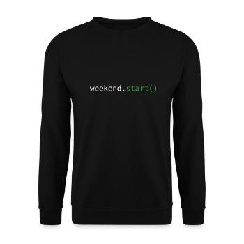 Start ins Wochenende - Unisex Pullover - Schwarz - Vorne - Alina (178cm) & Michal (187cm)