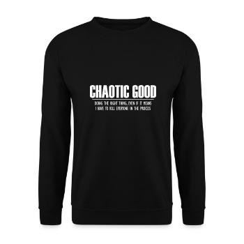 Chaotic good Nerd Rollenspiel Geek Geschenk - Unisex Pullover - Schwarz - Vorne - Alina (178cm) & Michal (187cm)