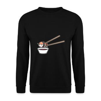 Japanese Food Lover FLying Sushi Into Soy - Unisex Pullover - Schwarz - Vorne - Alina (178cm) & Michal (187cm)