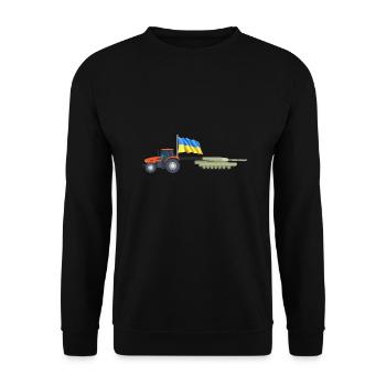 Ukrainischer Bauer stiehlt Kiewer Traktortank - Unisex Pullover - Schwarz - Vorne - Alina (178cm) & Michal (187cm)