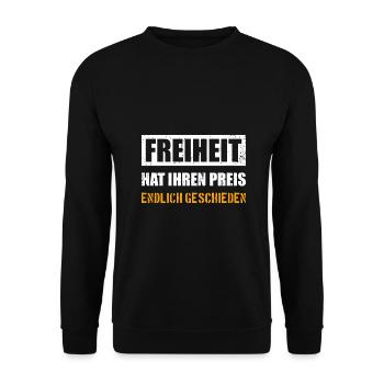 Freiheit hat ihren Preis lustiges Scheidung - Unisex Pullover - Schwarz - Vorne - Alina (178cm) & Michal (187cm)