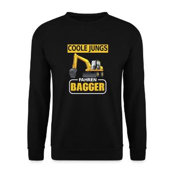 Bagger Baustelle Baggern Baggerfahrer Jungs - Unisex Pullover - Schwarz - Vorne - Alina (178cm) & Michal (187cm)