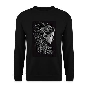 AI Art | Cyber Woman - Cartoon Style - Unisex Pullover - Schwarz - Vorne - Alina (178cm) & Michal (187cm)