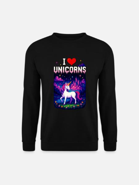I Love Unicorns – Magisches Einhorn Pixel Shirt - Unisex Pullover - Schwarz