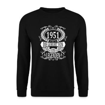 Baujahr 1951 Geschenk Geburtsjahr Legende - Unisex Pullover - Schwarz - Vorne - Alina (178cm) & Michal (187cm)