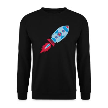 Retro Rakete, Science Fiction, Space, Weltraum - Unisex Pullover - Schwarz - Vorne - Alina (178cm) & Michal (187cm)