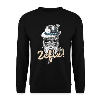 Zefix Totenkopf Bayern Bayrischer Dialekt Grantler - Unisex Pullover - Schwarz - Vorne - Alina (178cm) & Michal (187cm)