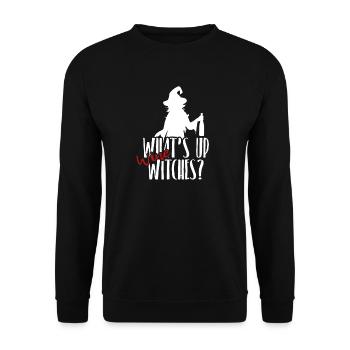 Whats up Wine Witches - Halloween Wine Party - Unisex Pullover - Schwarz - Vorne - Alina (178cm) & Michal (187cm)