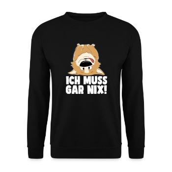 Ich muss gar nix, Corgi Hundeliebhaber relaxen - Unisex Pullover - Schwarz - Vorne - Alina (178cm) & Michal (187cm)