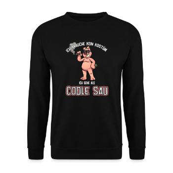 Karneval Kostüm coole geile Sau mit Zigarre - Unisex Pullover - Schwarz - Vorne - Alina (178cm) & Michal (187cm)